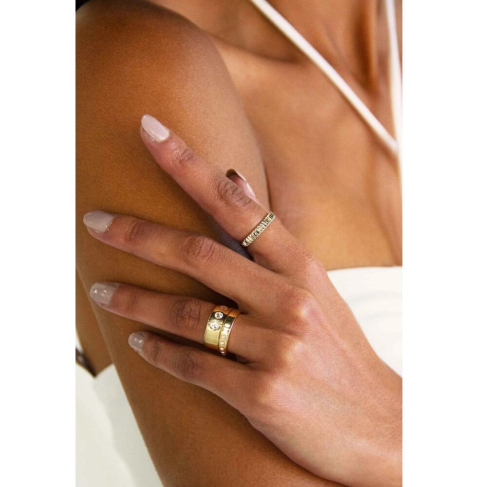 ETTIKA Anthropologie 18K Gold or Rhodium Plated Crystal Details Ring Set Of 3